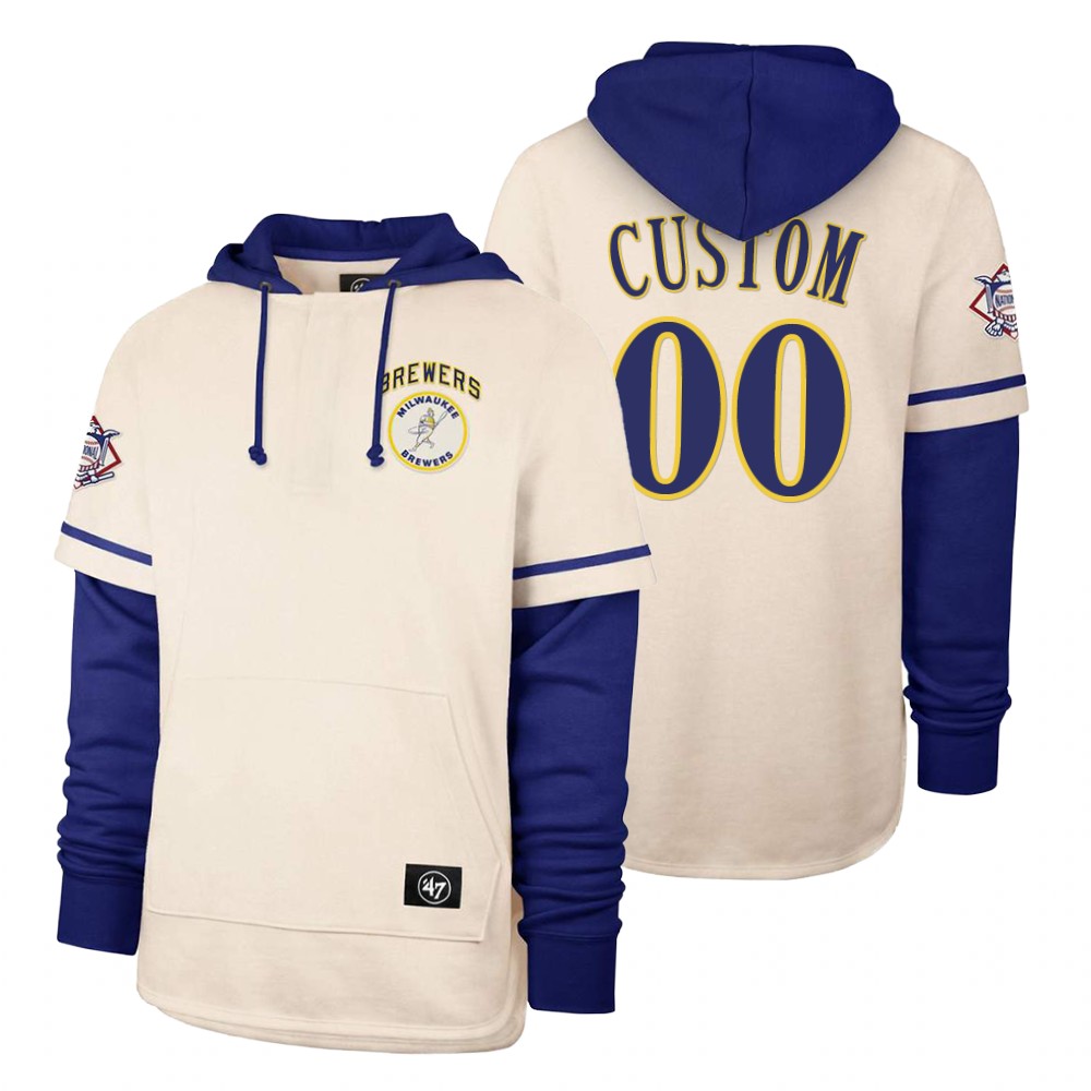 Men Milwaukee Brewers #00 Custom Cream 2021 Pullover Hoodie MLB Jersey->milwaukee brewers->MLB Jersey